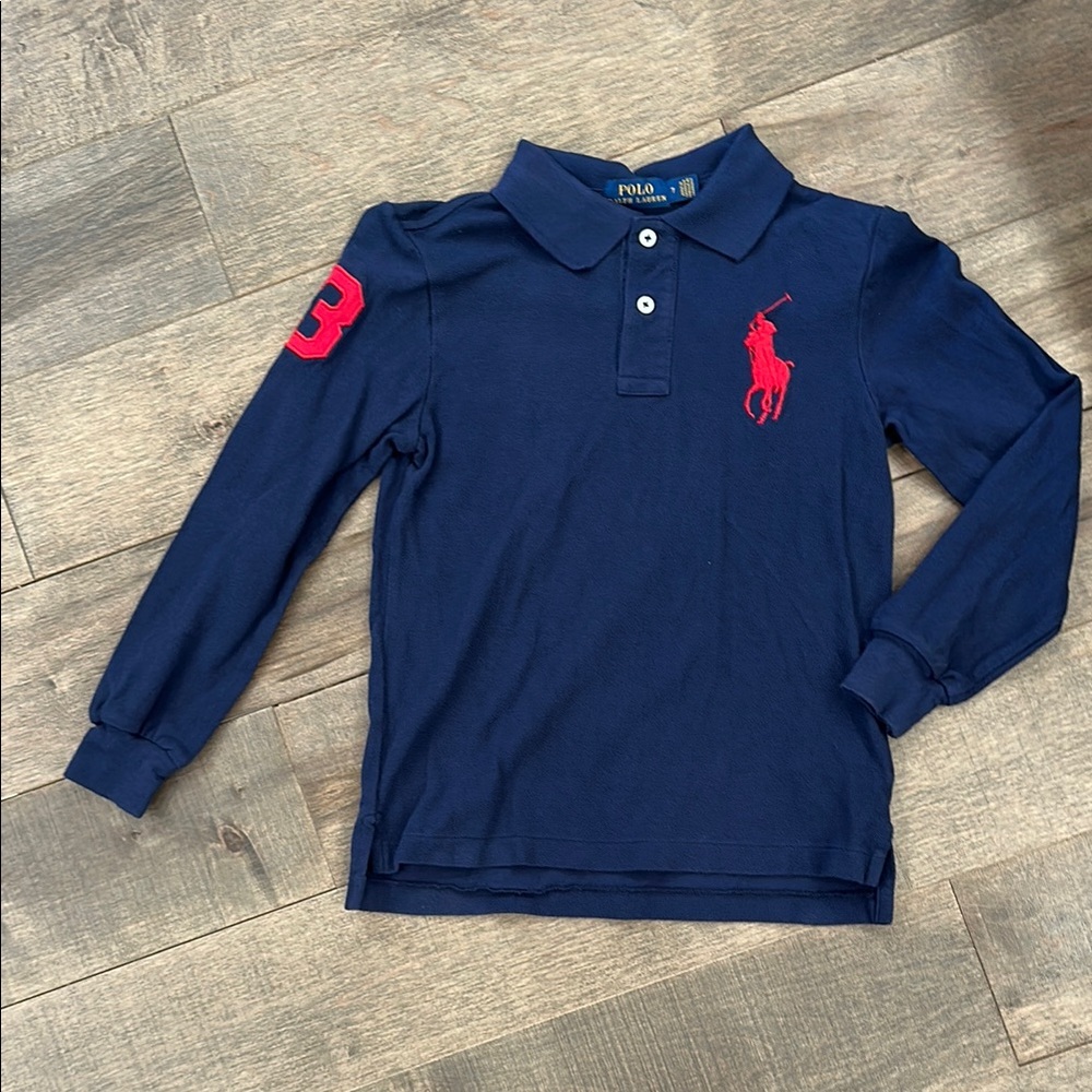 Polo by Ralph Lauren Blue and Red Long Sleeve Polo Shirt